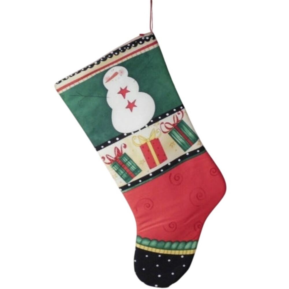 Handmade Christmas Stocking Rustic Snowman Patchwork 14" Style 2